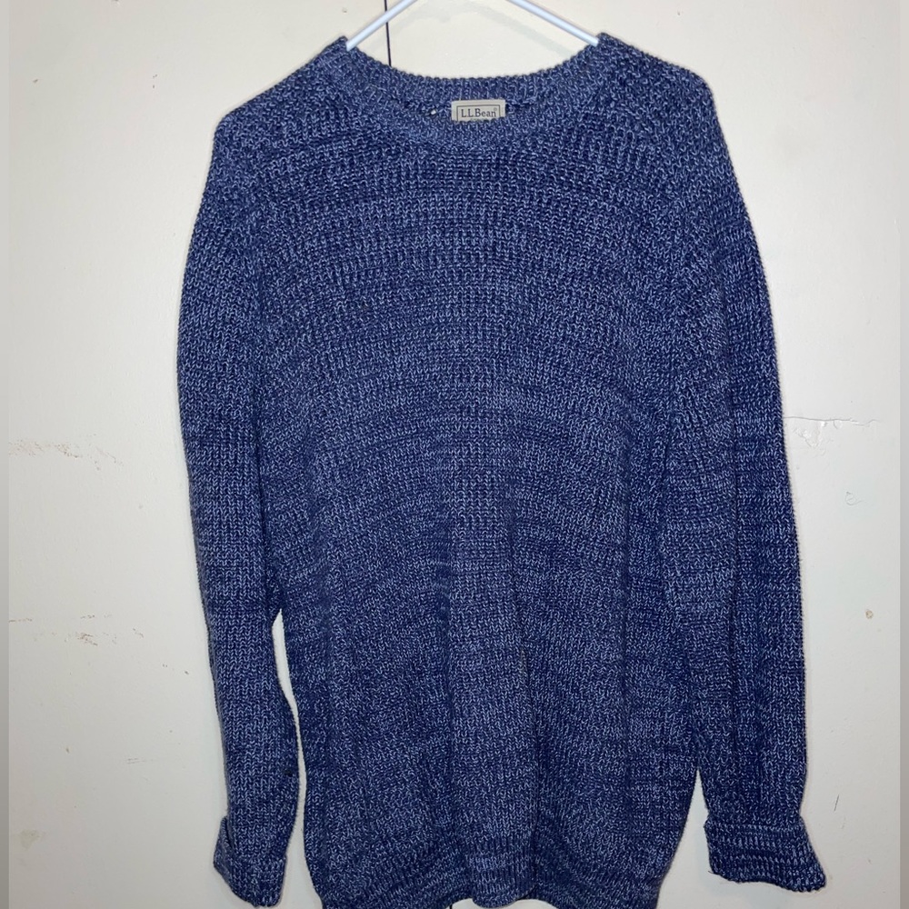 LL Bean Sweater Men Large blue Knit Pullover Crewneck Basic Work